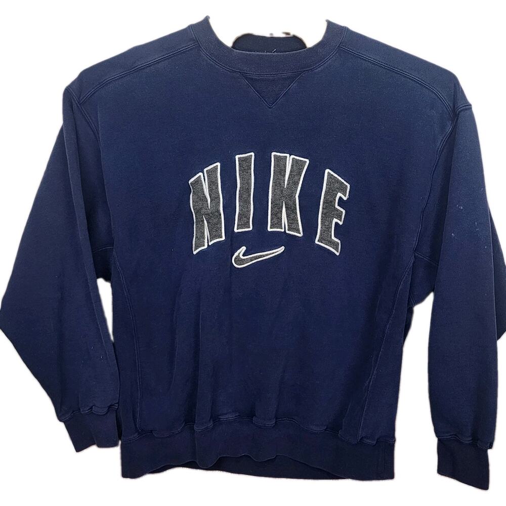 Vintage 90's Nike Spell out Logo Swoosh Blue Sweatshirt Men's Crewneck XL